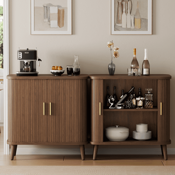 Aufeile Buffet Sideboard Cabinet, Modern Storage Cabinet with Sliding Doors and Adjustable Shelf for Kitchen, Dining Living Room, Entryway, Walnut