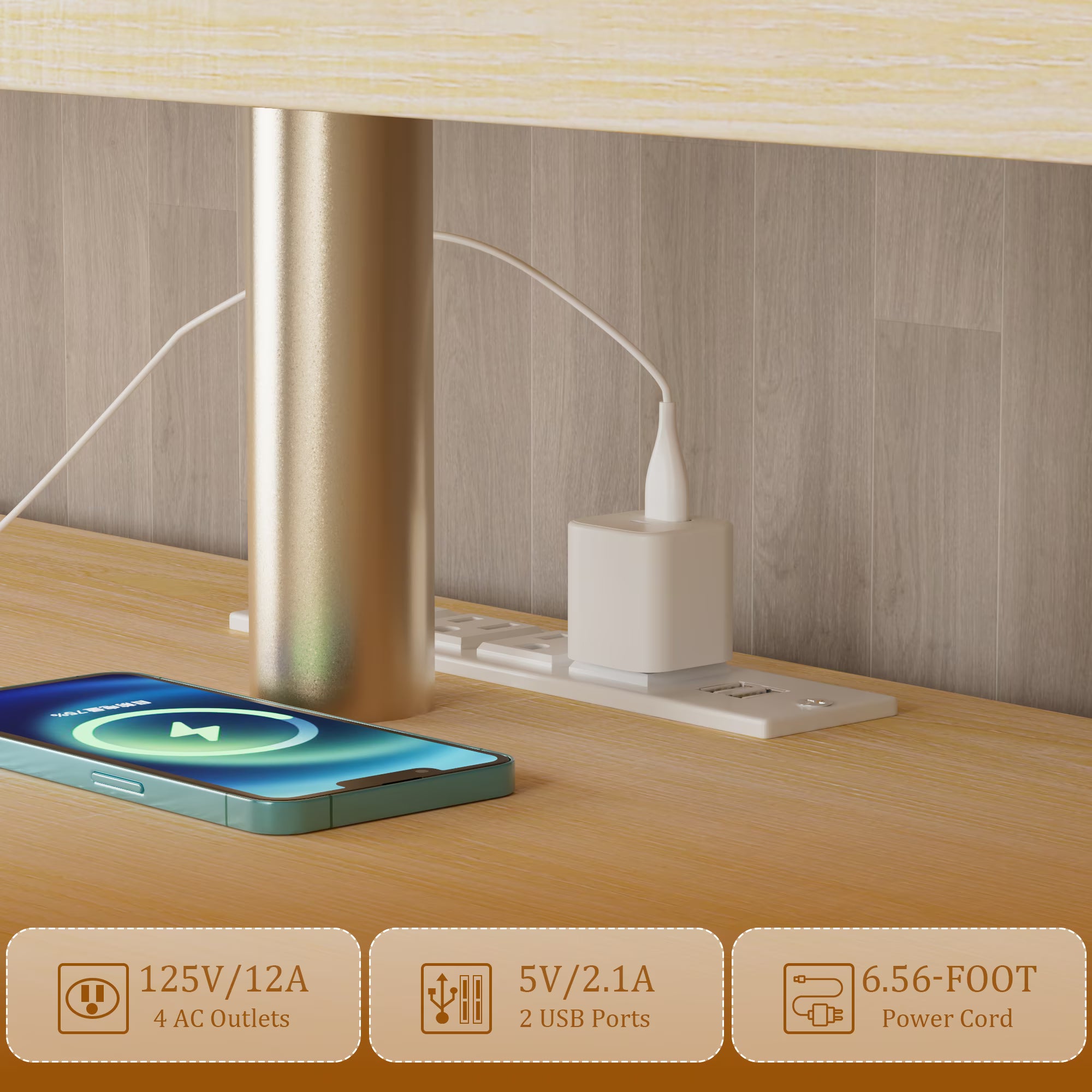 Aufeile Fluted TV Stand for TVs up to 65 Inch with Charging Station & LED Lights