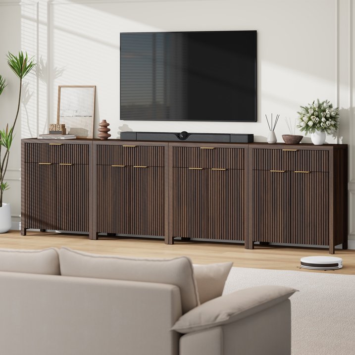 Aufeile Sideboard Buffet Cabinet with Drawer, Small Buffet Table with Adjustable Shelf, Modern Home Accent Furniture for Dining Living Room, Kitchen, Entryway, Walnut