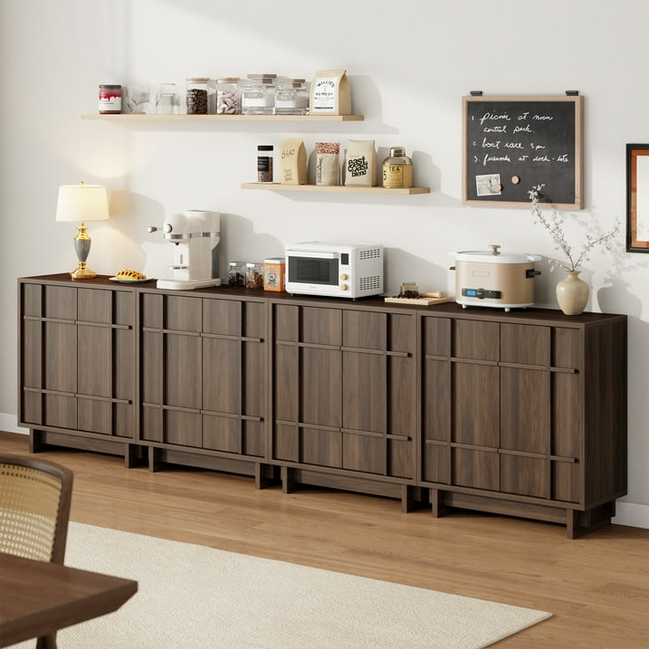 Aufeile Modern Sideboard, Buffet Cabinet with Adjustable Shelf, Farmhouse Accent Storage Cabinet for Kitchen, Living Room, Dining Room, Entryway, Walnut