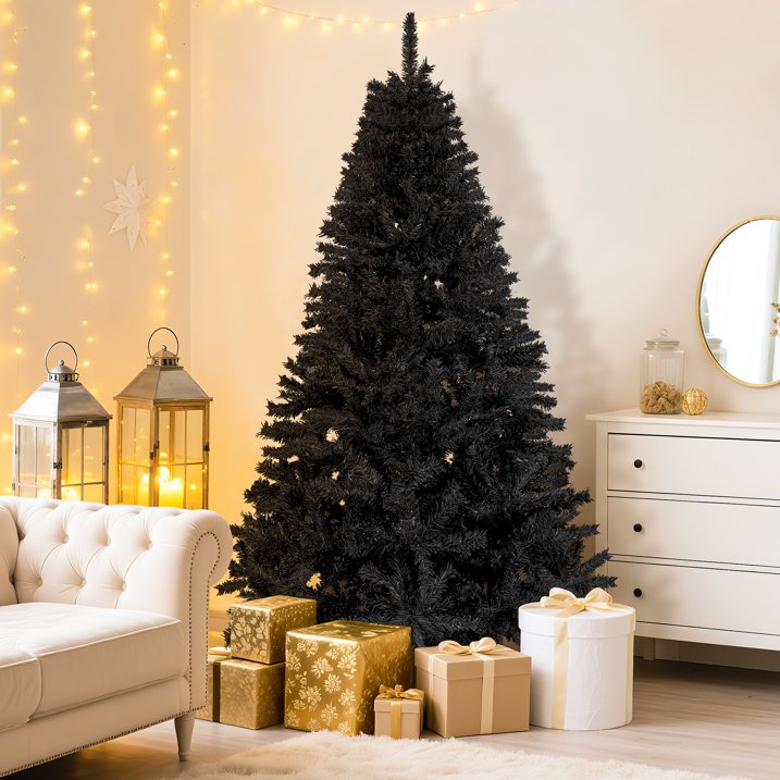 Aufelie Artificial Christmas Tree, Halloween Black Christmas Tree w/ 800 Hinged Branches, 6FT Christmas Tree Festive Holiday Xmas Tree for Halloween & Christmas