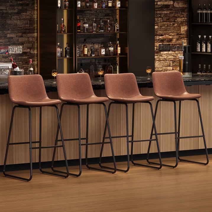 Aufeile 30" Counter Height Bar Stools Set of 3 – Modern Faux Leather Barstools with Back & Metal Legs, Kitchen Bar Chairs for Island, Dining Room, Dark Brown