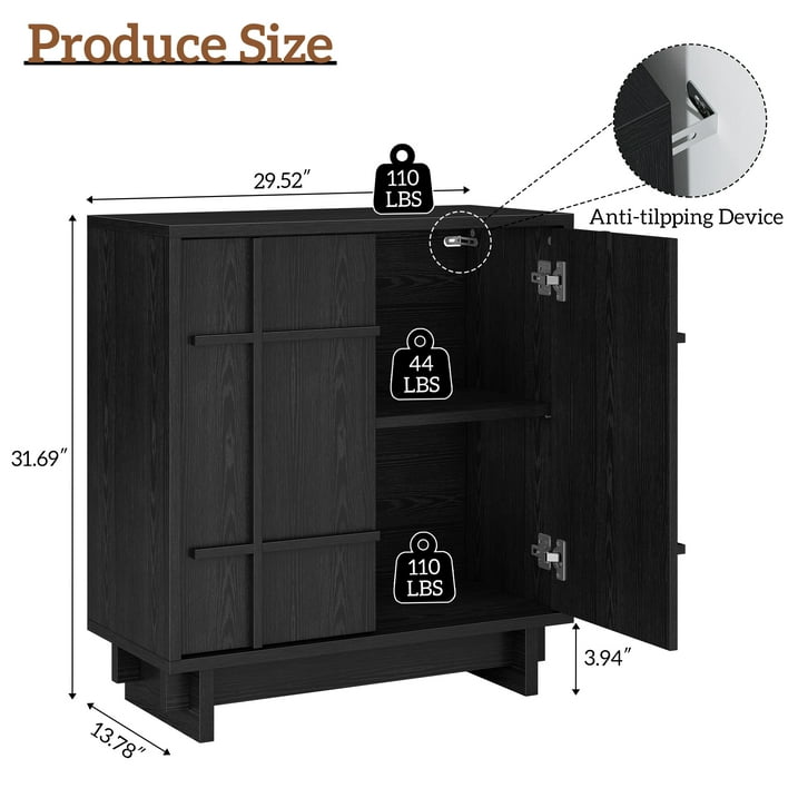 Aufeile Modern Sideboard, Buffet Cabinet with Adjustable Shelf, Farmhouse Accent Storage Cabinet for Kitchen, Living Room, Dining Room, Entryway, Black