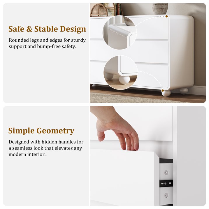 Aufeile Dresser for Bedroom, 6 Drawer Dresser & Chest of Drawers, 53" Modern Chest of Drawers with Curved Profile Design, Wood Dresser Storage Organizer for Adults, White