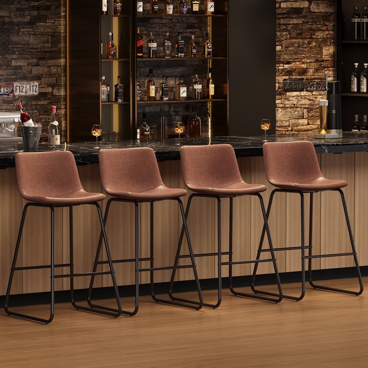 Aufeile 26" Counter Height Bar Stools Set of 2 – Modern Faux Leather Barstools with Back & Metal Legs, Kitchen Bar Chairs for Island, Dining Room, Dark Brown