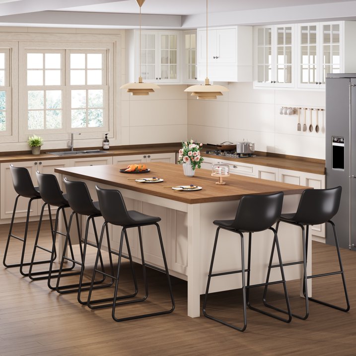 Aufeile 30" Counter Height Bar Stools Set of 3 – Modern Faux Leather Barstools with Back & Metal Legs, Kitchen Bar Chairs for Island, Dining Room, Black