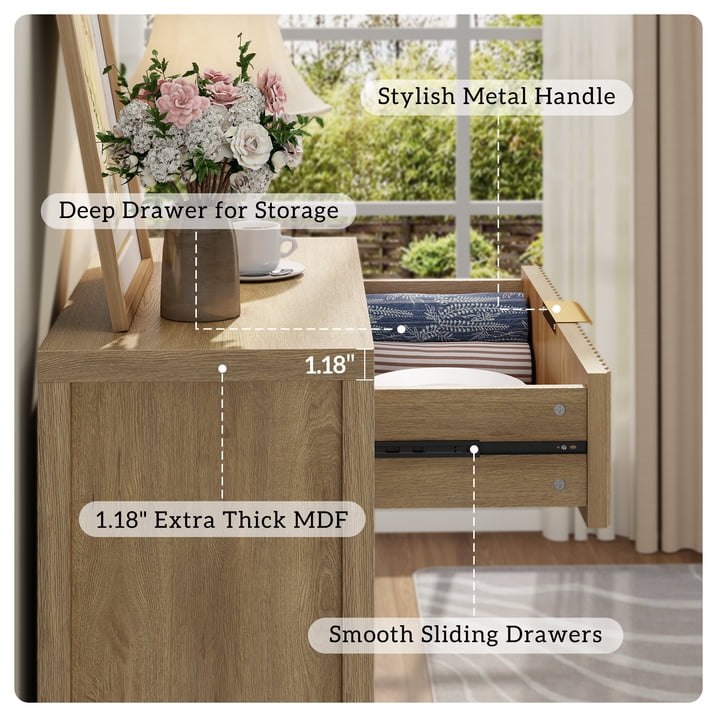 Aufeile Fluted Sideboard and Buffet, Accent Storage Cabinet with Adjustable Shelf for Dining room, Kitchen, Living room, Natural Oak