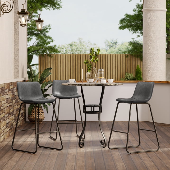 Aufeile 26" Counter Height Bar Stools Set of 3 – Modern Faux Leather Barstools with Back & Metal Legs, Kitchen Bar Chairs for Island, Dining Room, Gray