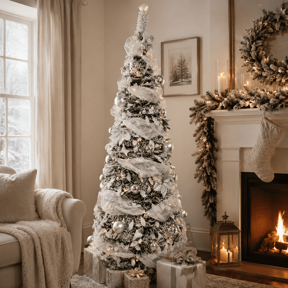 Aufeile 6FT Pop Up Christmas Tree Decoration, Collapsible Artificial Prelit Xmas Tree with Ornaments, Pre Decorated with 150 Warm Lights, Xmas Ball, Flowers & Bows for Holiday Decor