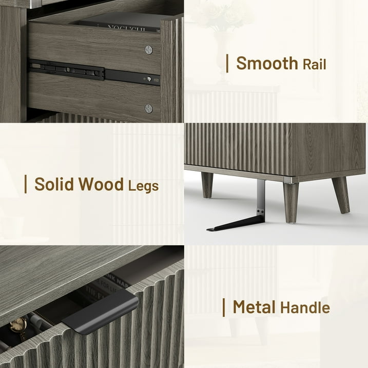 Aufeile 3 Piece Dresser and Nightstand Set for Bedroom, Boho 6 Drawer Dresser & Nightstands Set of 2 with 3 Drawers & USB Charging, Modern Bedroom Furniture Set, Dark Grey Oak