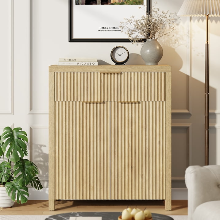 Aufeile Sideboard Buffet Cabinet with Drawer, Small Buffet Table with Adjustable Shelf, Modern Home Accent Furniture for Dining Living Room, Kitchen, Entryway, Natural Oak