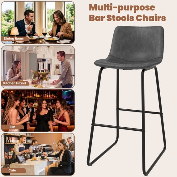 Aufeile 30" Counter Height Bar Stools Set of 2 – Modern Faux Leather Barstools with Back & Metal Legs, Kitchen Bar Chairs for Island, Dining Room, Gray