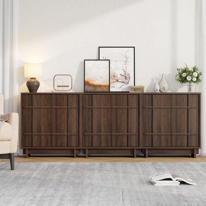 Aufeile Modern Sideboard, Buffet Cabinet with Adjustable Shelf, Farmhouse Accent Storage Cabinet for Kitchen, Living Room, Dining Room, Entryway, Walnut