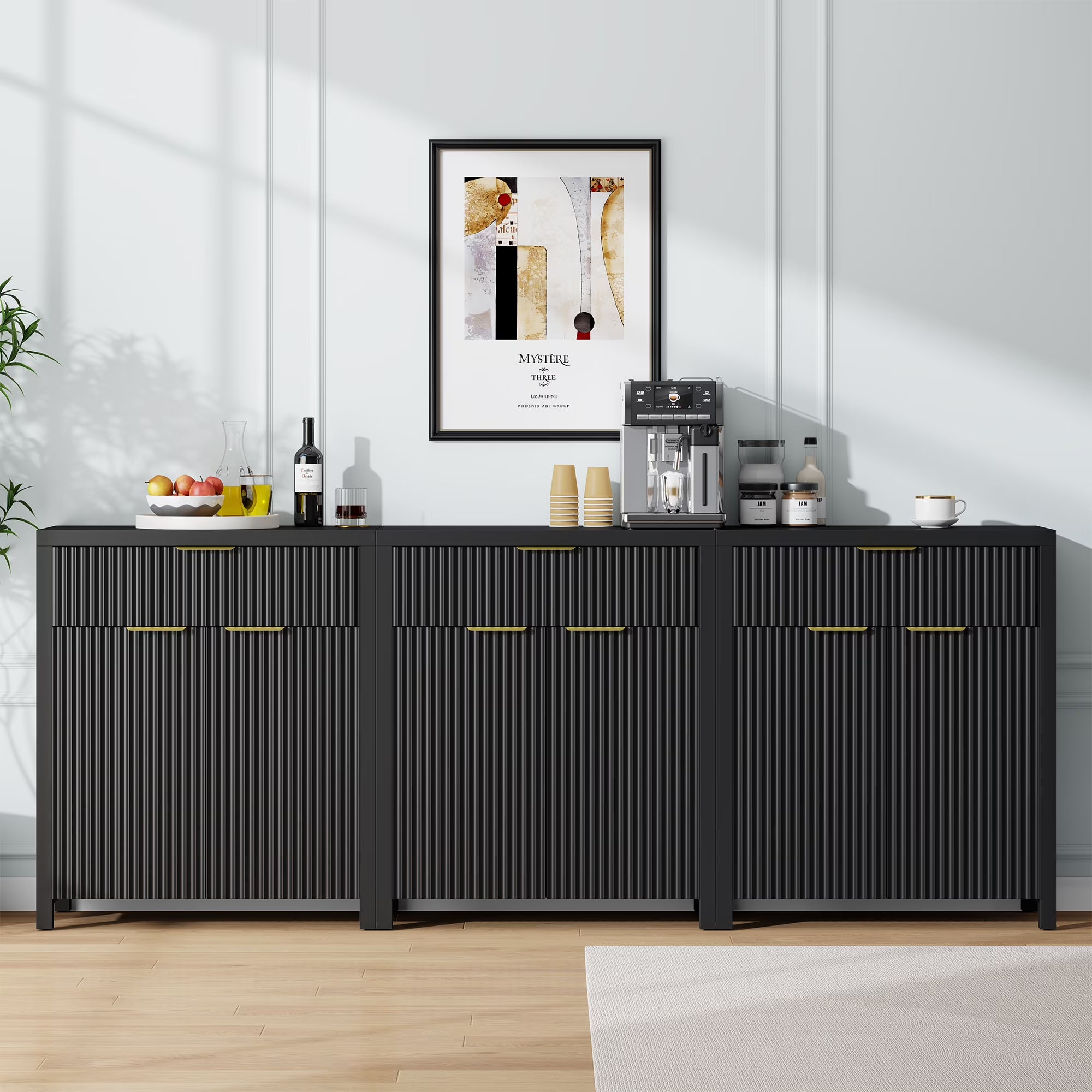 Aufeile Fluted Sideboard Cabinet with 1 Drawer