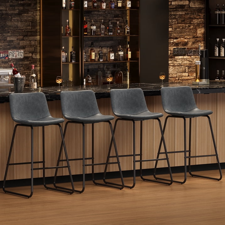 Aufeile 26" Counter Height Bar Stools Set of 3 – Modern Faux Leather Barstools with Back & Metal Legs, Kitchen Bar Chairs for Island, Dining Room, Gray