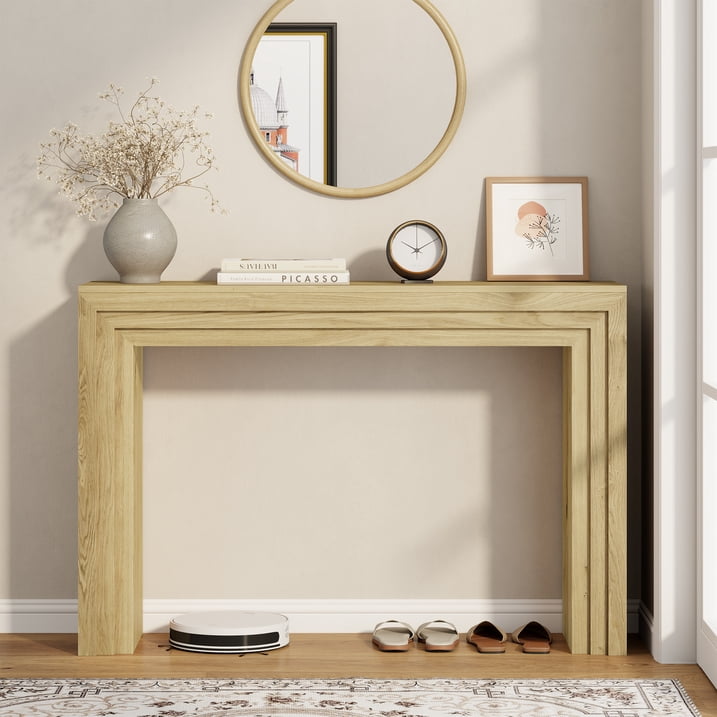 Aufeile 43" Console Table, Narrow Entryway Table with Storage, Modern Wood Accent Entry Sofa Table for Entrance, Hallway, Foyer, Living Room, Ideal for Home Decor, Natural Oak