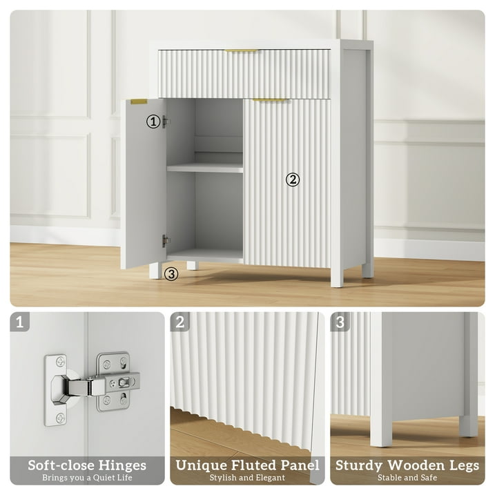 Aufeile Fluted Sideboard and Buffet, Accent Storage Cabinet with Adjustable Shelf for Dining room, Kitchen, Living room, White