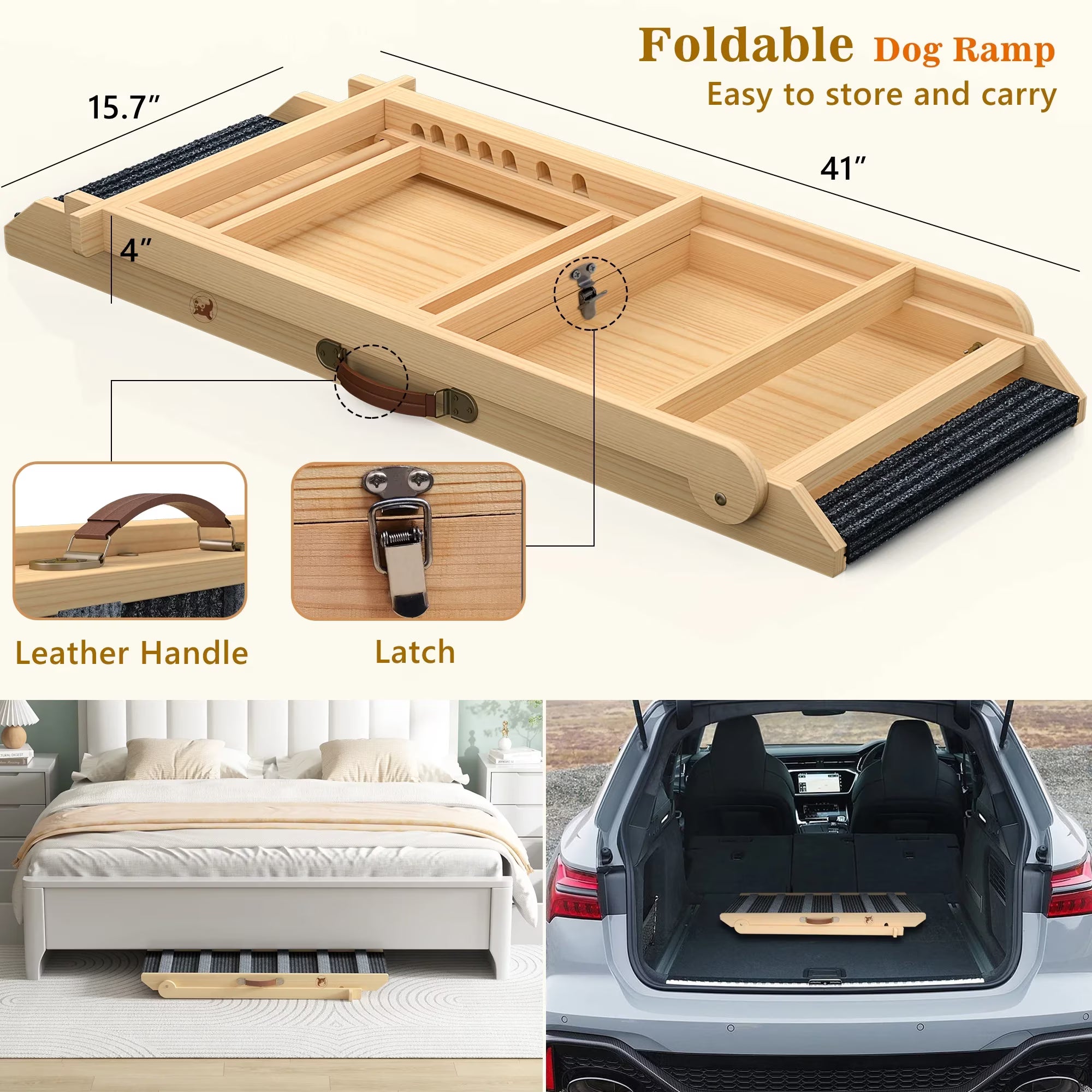 Aufeile Wooden Pet Ramp for Dogs & Cats with Non-Slip Carpet