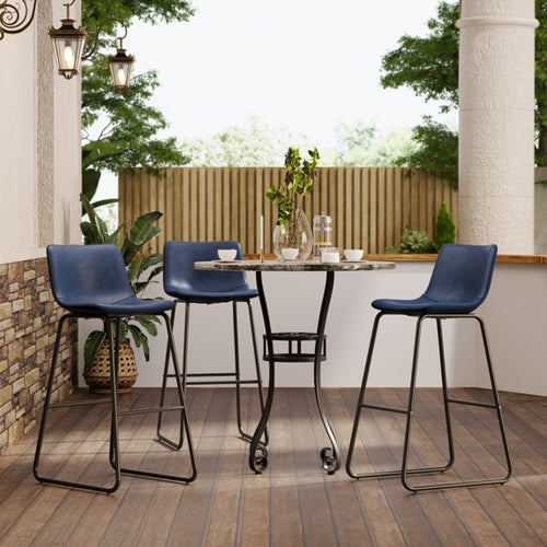 Aufeile 30" Counter Height Bar Stools Set of 3 – Modern Faux Leather Barstools with Back & Metal Legs, Kitchen Bar Chairs for Island, Dining Room, Blue