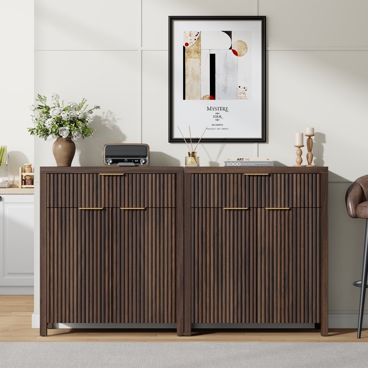 Aufeile Sideboard Buffet Cabinet with Drawer, Small Buffet Table with Adjustable Shelf, Modern Home Accent Furniture for Dining Living Room, Kitchen, Entryway, Walnut