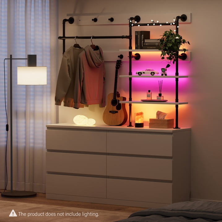 Aufeile 6 Drawer Dresser for Bedroom, 77" Tall Chest of Drawers with Hanging Rack, Industrial Wood Bedroom Dresser, Large Drawer Dresser Closet Organizer for Adults, White