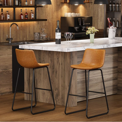 Aufeile 30" Counter Height Bar Stools Set of 2 – Modern Faux Leather Barstools with Back & Metal Legs, Kitchen Bar Chairs for Island, Dining Room, Whiskey Brown