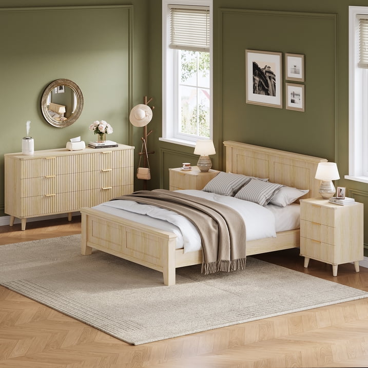 Aufeile 6 Drawer Dresser for Bedroom, 53" Wood Dressers for Bedroom, Modern Fluted Dresser & Bedroom Dresser for Adults, Long Dresser for Bedroom TV Stand, Natural Oak