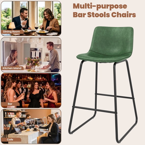 Aufeile 26" Counter Height Bar Stools Set of 2 – Modern Faux Leather Barstools with Back & Metal Legs, Kitchen Bar Chairs for Island, Dining Room, Green