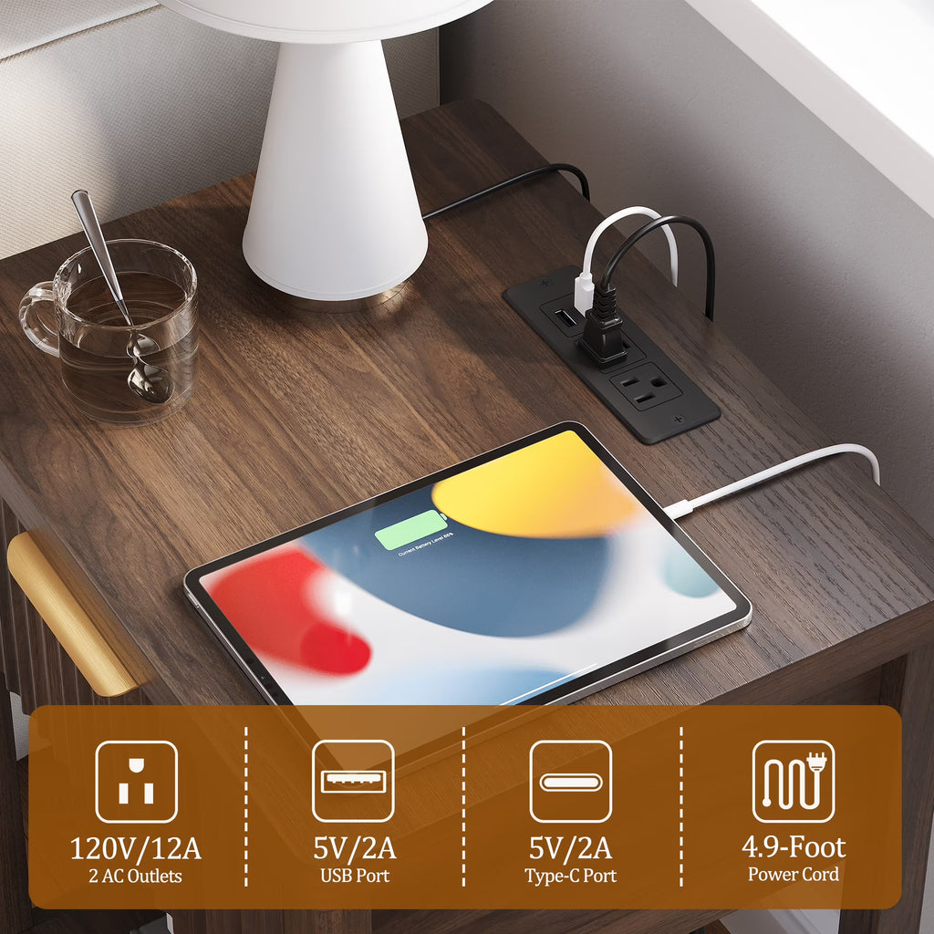 Aufeile Fluted Side Table with Charging Station