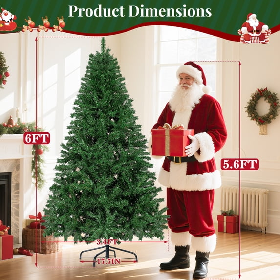 Aufeile 6FT Artificial Christmas Tree, Unlit Faux Spruce Tree with 800 Branch Tips, Folding Metal Stand, Indoor Outdoor Holiday Home Decor