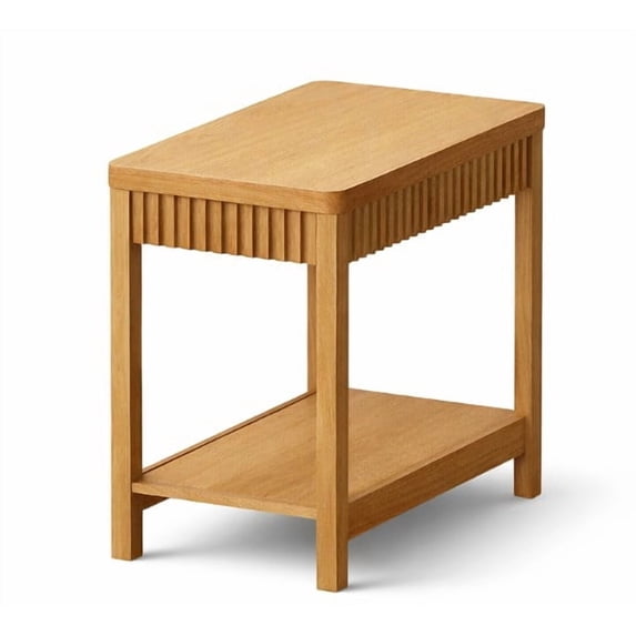 Aufeile 11.8" Narrow End Table, Modern Side Table for Small Spaces, 2-Tier Slim Nightstand with Open Storage Shelf, Bedside Table for Living Room Bedroom Sofa, Natural
