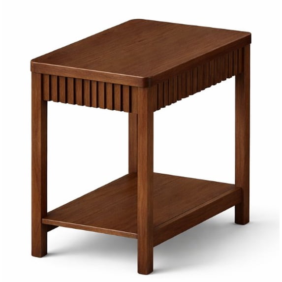 Aufeile 11.8" Narrow End Table, Modern Side Table for Small Spaces, 2-Tier Slim Nightstand with Open Storage Shelf, Bedside Table for Living Room Bedroom Sofa, Walnut