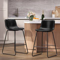 Aufeile 26" Counter Height Bar Stools Set of 2 – Modern Faux Leather Barstools with Back & Metal Legs, Kitchen Bar Chairs for Island, Dining Room, Black