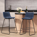 Aufeile 26" Counter Height Bar Stools Set of 2 – Modern Faux Leather Barstools with Back & Metal Legs, Kitchen Bar Chairs for Island, Dining Room, Blue
