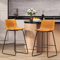 Aufeile 26" Counter Height Bar Stools Set of 2 – Modern Faux Leather Barstools with Back & Metal Legs, Kitchen Bar Chairs for Island, Dining Room, Whiskey Brown