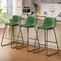 Aufeile 26" Counter Height Bar Stools Set of 3 – Modern Faux Leather Barstools with Back & Metal Legs, Kitchen Bar Chairs for Island, Dining Room, Green