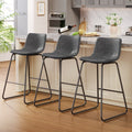 Aufeile 26" Counter Height Bar Stools Set of 3 – Modern Faux Leather Barstools with Back & Metal Legs, Kitchen Bar Chairs for Island, Dining Room, Gray