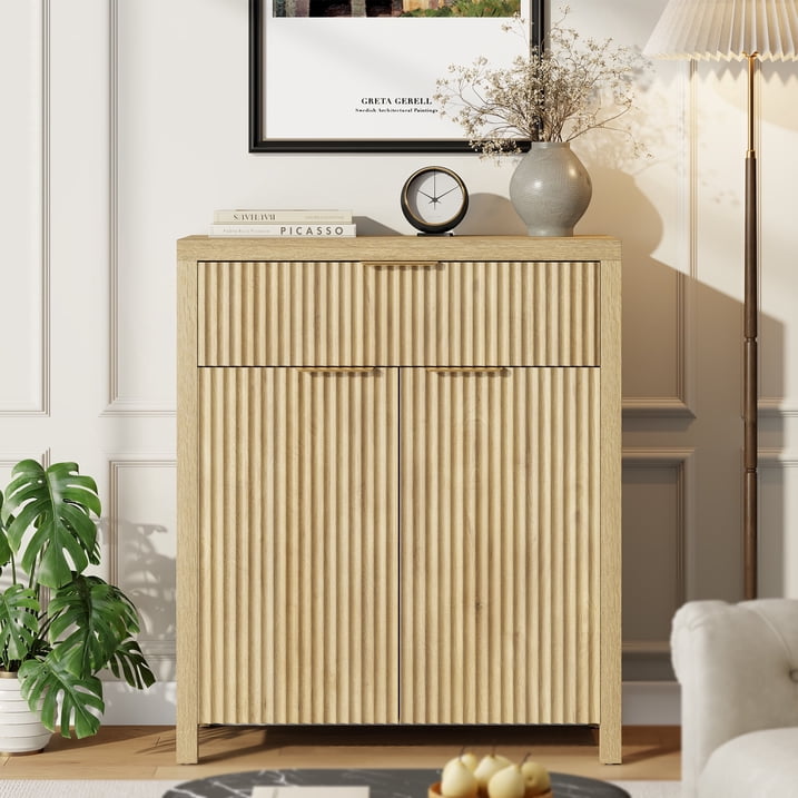 Aufeile 28" Sideboard Buffet Cabinet with Adjustable Shelves & Drawer, Small Accent Cabinet for Entryway, Storage Cabinet for Kitchen Dining Living Room, Natural