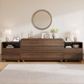 Aufeile Bedroom Dresser and Nightstand 3 Piece Set, 53" 6 Drawer Wood Dresser & Nightstand Set of 2 with Charging Station, Modern Curved Bedroom Furniture Set, Chest of Drawers, Walnut