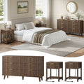 Aufeile 3 Piece Dresser and Nightstand Set for Bedroom, Boho 6 Drawer Dresser & 2 Nightstands with USB Charging, Fluted Wood Storage Cabine, Modern Bedroom Furniture Set, Walnut