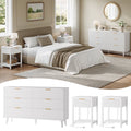 Aufeile 3 Piece Dresser and Nightstand Set for Bedroom, Boho 6 Drawer Dresser & 2 Nightstands with USB Charging, Fluted Wood Storage Cabine, Modern Bedroom Furniture Set, White