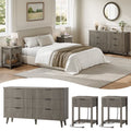 Aufeile 3 Piece Dresser and Nightstand Set for Bedroom, Boho 6 Drawer Dresser & 2 Nightstands with USB Charging, Fluted Wood Storage Cabine, Modern Bedroom Furniture Set, Dark Grey Oak
