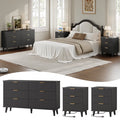 Aufeile 3 Piece Dresser and Nightstand Set for Bedroom, Boho 6 Drawer Dresser & Nightstands Set of 2 with 3 Drawers & USB Charging, Fluted Wood Storage Cabine, Modern Bedroom Furniture Set, Black
