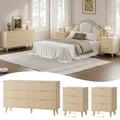 Aufeile 3 Piece Dresser and Nightstand Set for Bedroom, Boho 6 Drawer Dresser & Nightstands Set of 2 with 3 Drawers & USB Charging, Fluted Wood Storage Cabine, Modern Bedroom Furniture Set, Natural