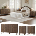 Aufeile 3 Piece Dresser and Nightstand Set for Bedroom, Boho 6 Drawer Dresser & Nightstands Set of 2 with 3 Drawers & USB Charging, Fluted Wood Storage Cabine, Modern Bedroom Furniture Set, Walnut