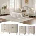 Aufeile 3 Piece Dresser and Nightstand Set for Bedroom, Boho 6 Drawer Dresser & Nightstands Set of 2 with 3 Drawers & USB Charging, Fluted Wood Storage Cabine, Modern Bedroom Furniture Set, White Oak