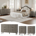 Aufeile 3 Piece Dresser and Nightstand Set for Bedroom, Boho 6 Drawer Dresser & Nightstands Set of 2 with 3 Drawers & USB Charging, Modern Bedroom Furniture Set, Dark Grey Oak