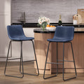 Aufeile 30" Counter Height Bar Stools Set of 2 – Modern Faux Leather Barstools with Back & Metal Legs, Kitchen Bar Chairs for Island, Dining Room, Blue