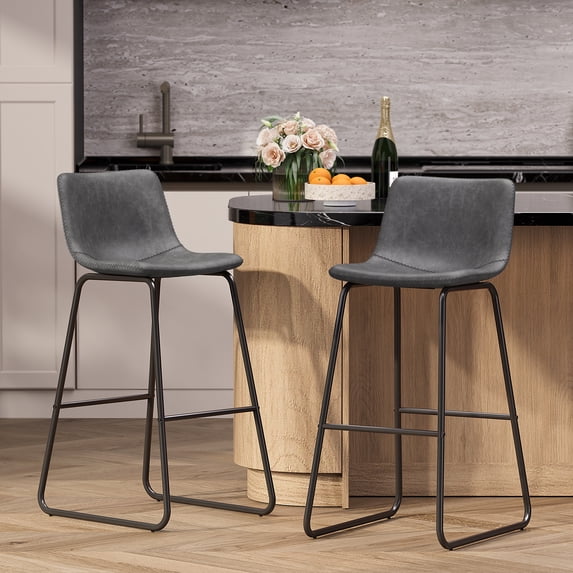 Aufeile 30" Counter Height Bar Stools Set of 2 – Modern Faux Leather Barstools with Back & Metal Legs, Kitchen Bar Chairs for Island, Dining Room, Gray