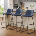 Aufeile 30" Counter Height Bar Stools Set of 3 – Modern Faux Leather Barstools with Back & Metal Legs, Kitchen Bar Chairs for Island, Dining Room, Blue